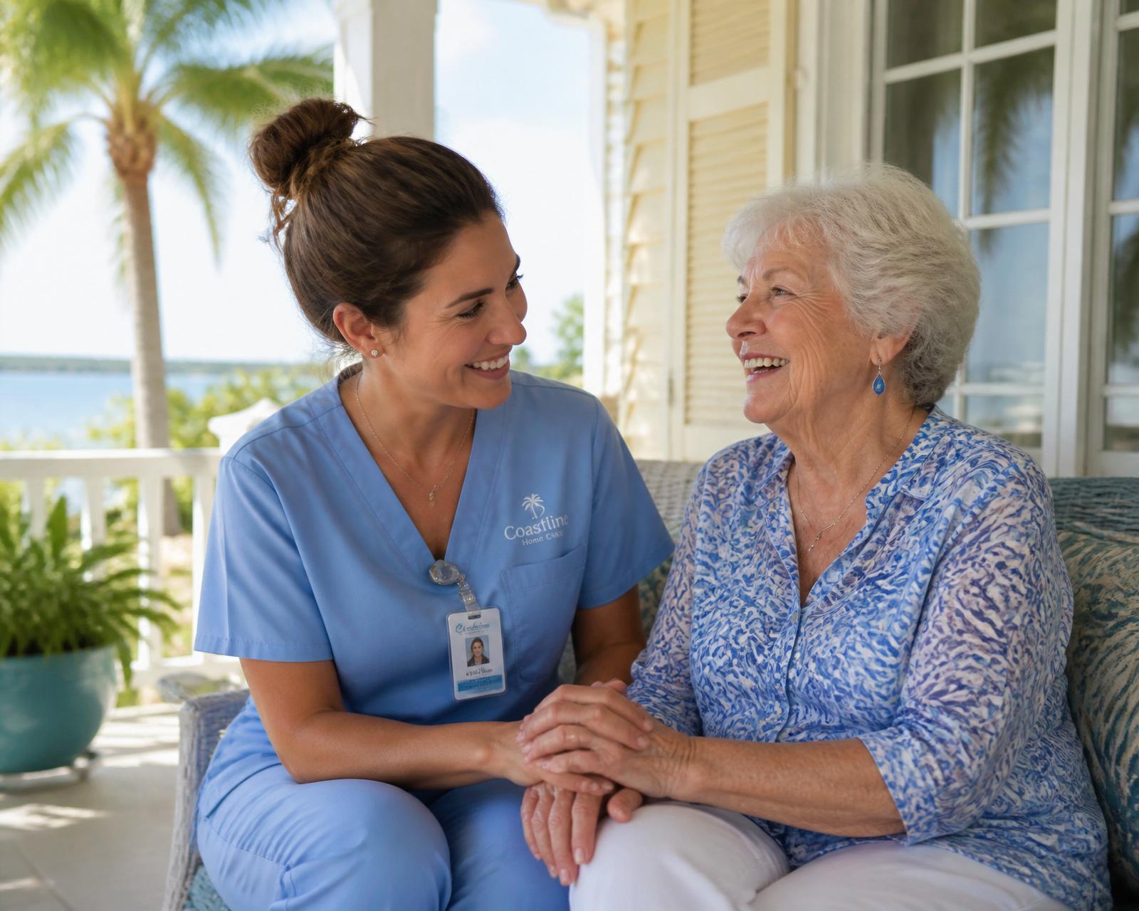 Champion caregiver visiting with a senior client at home in Vero Beach